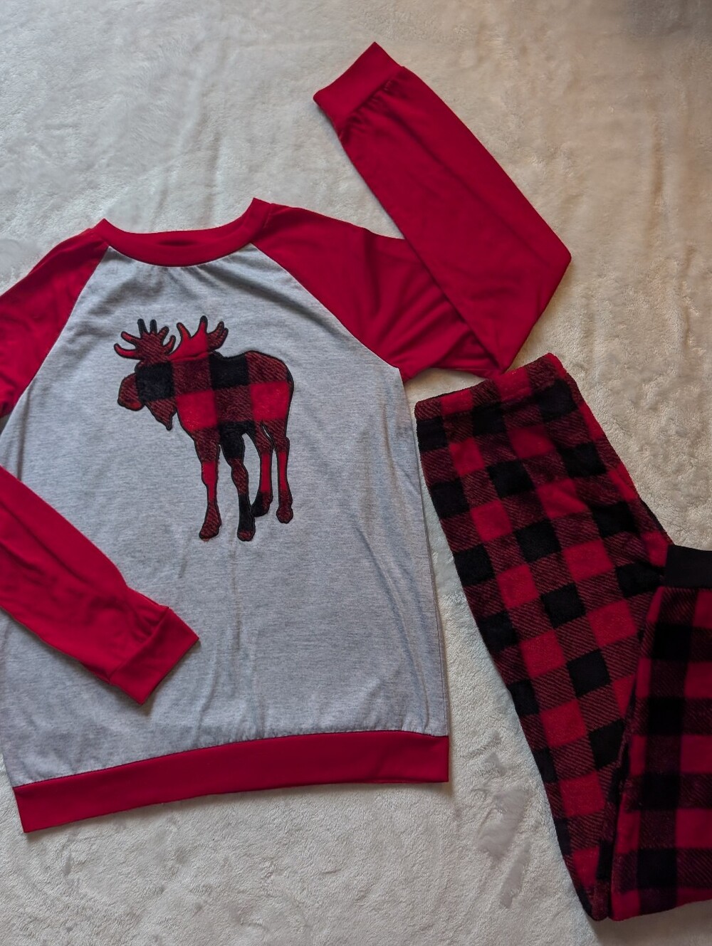 Jellifish Kids Buffalo Plaid Moose Christmas Pajama Set XL (14/16)